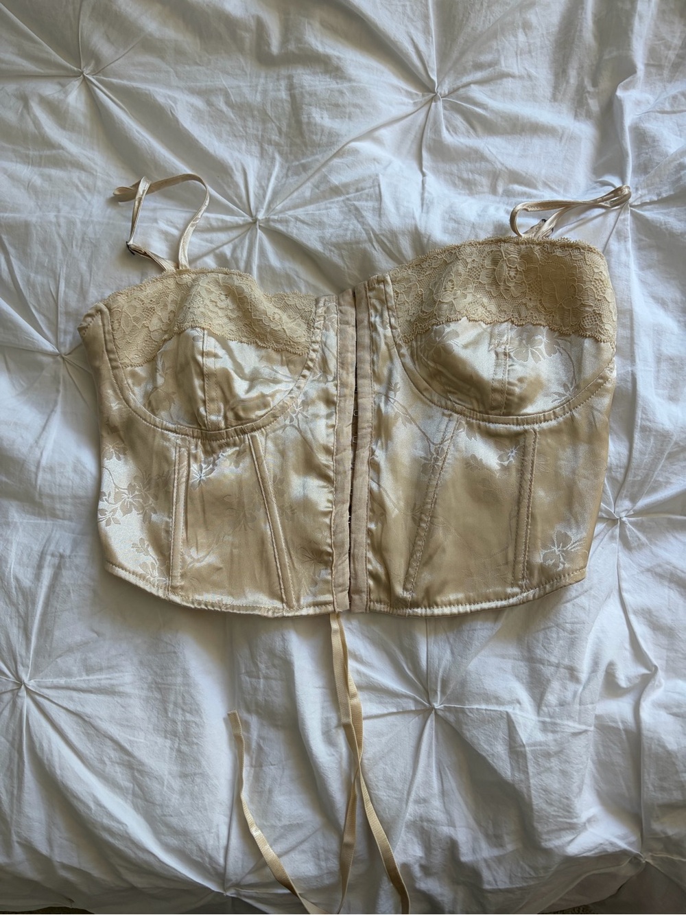 La Hearts Champagne Lace-Trim Satin Bustier